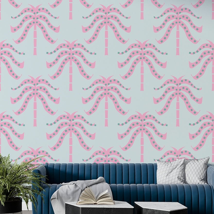 Pink Palms Baby Blue Wallpaper⁠
