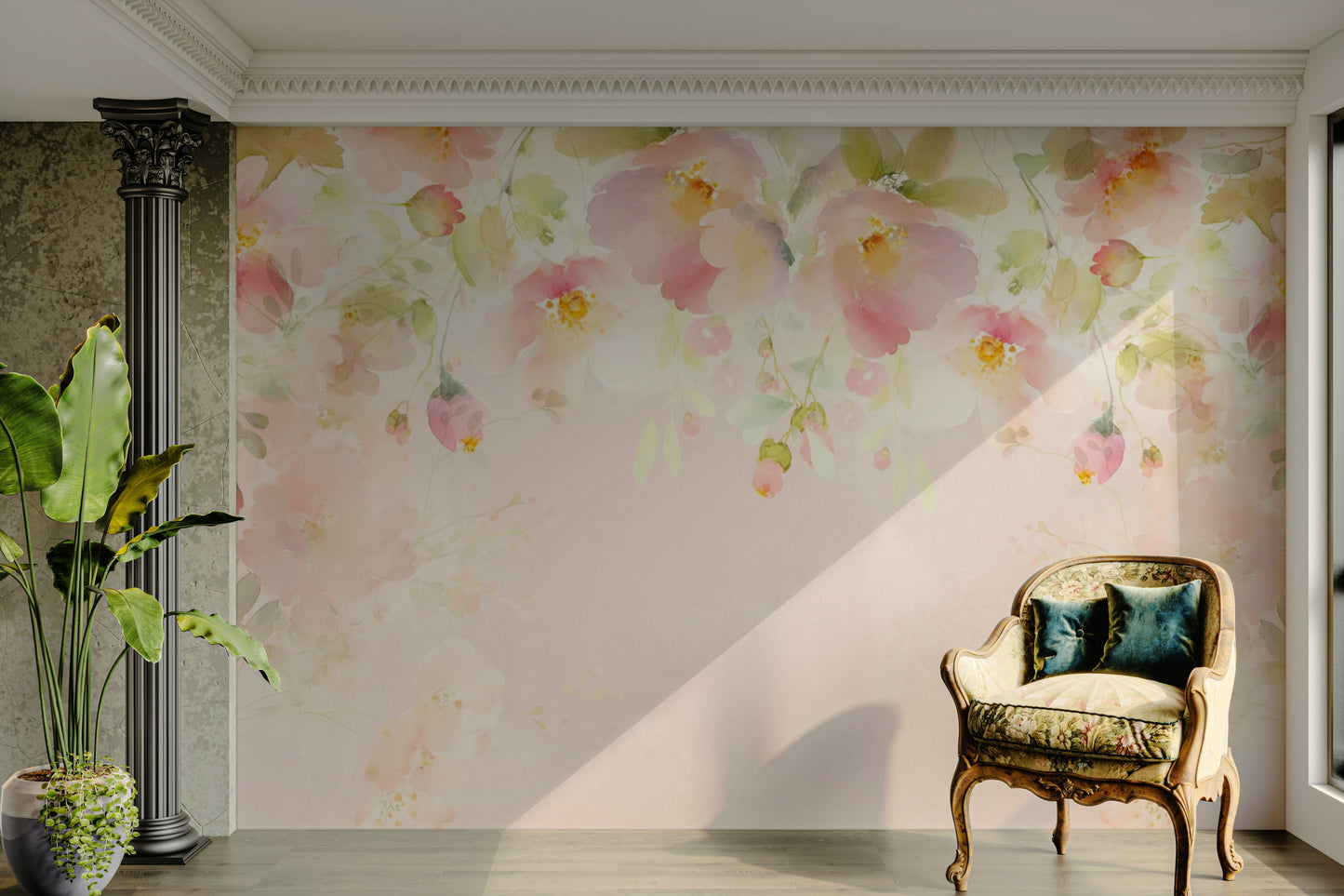 Nursery blush flower mural

