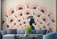 Elegant pink peacock pattern wallpaper for walls