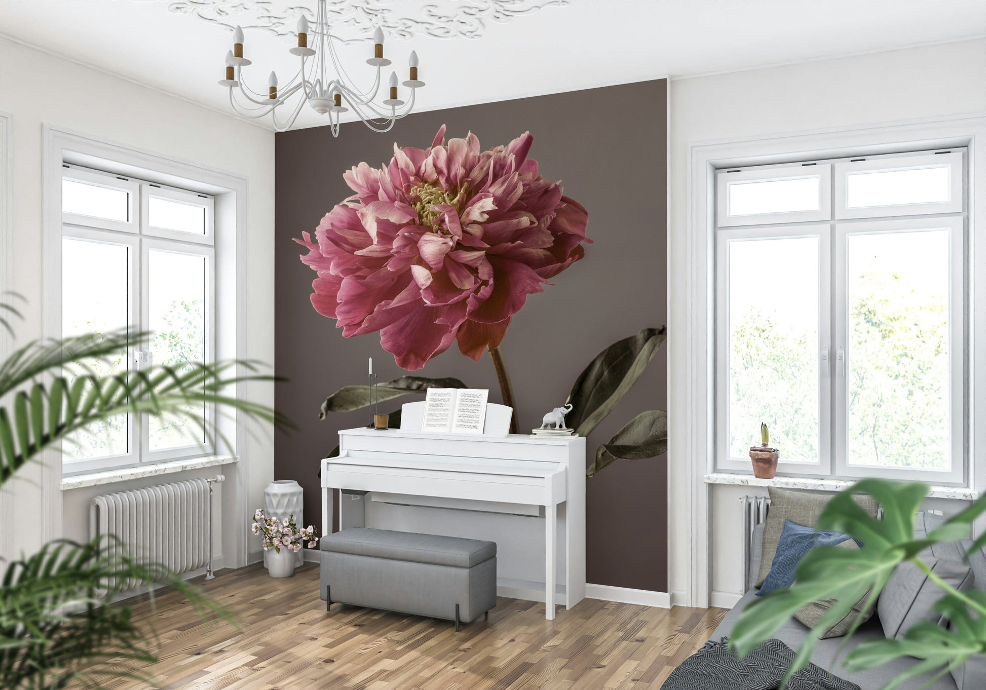 Peony Blush wall covering Subtle moody artistic depiction.