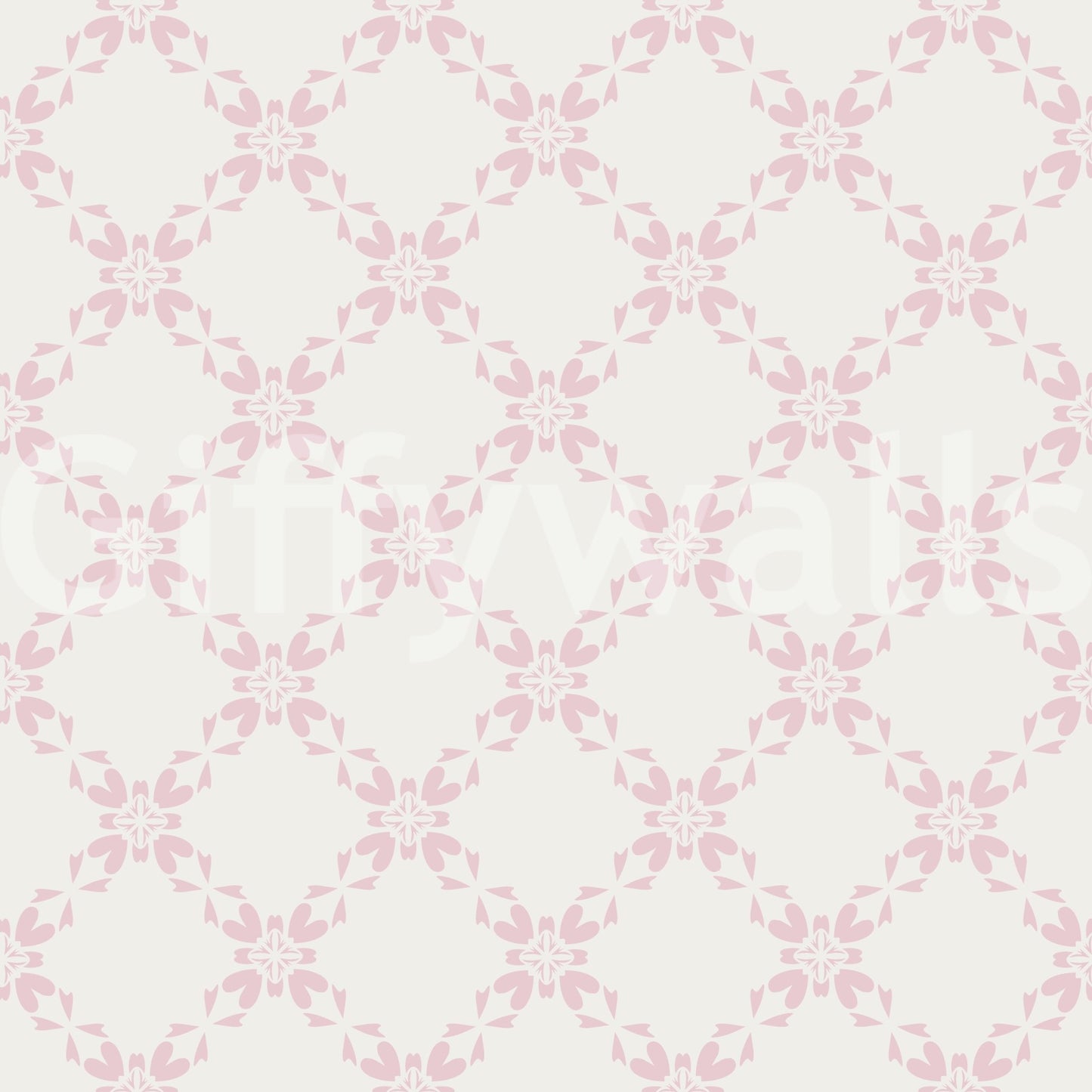 Pink Petal Lattice wallpaper close-up showing the soft pink petal trellis pattern on a cream ground
