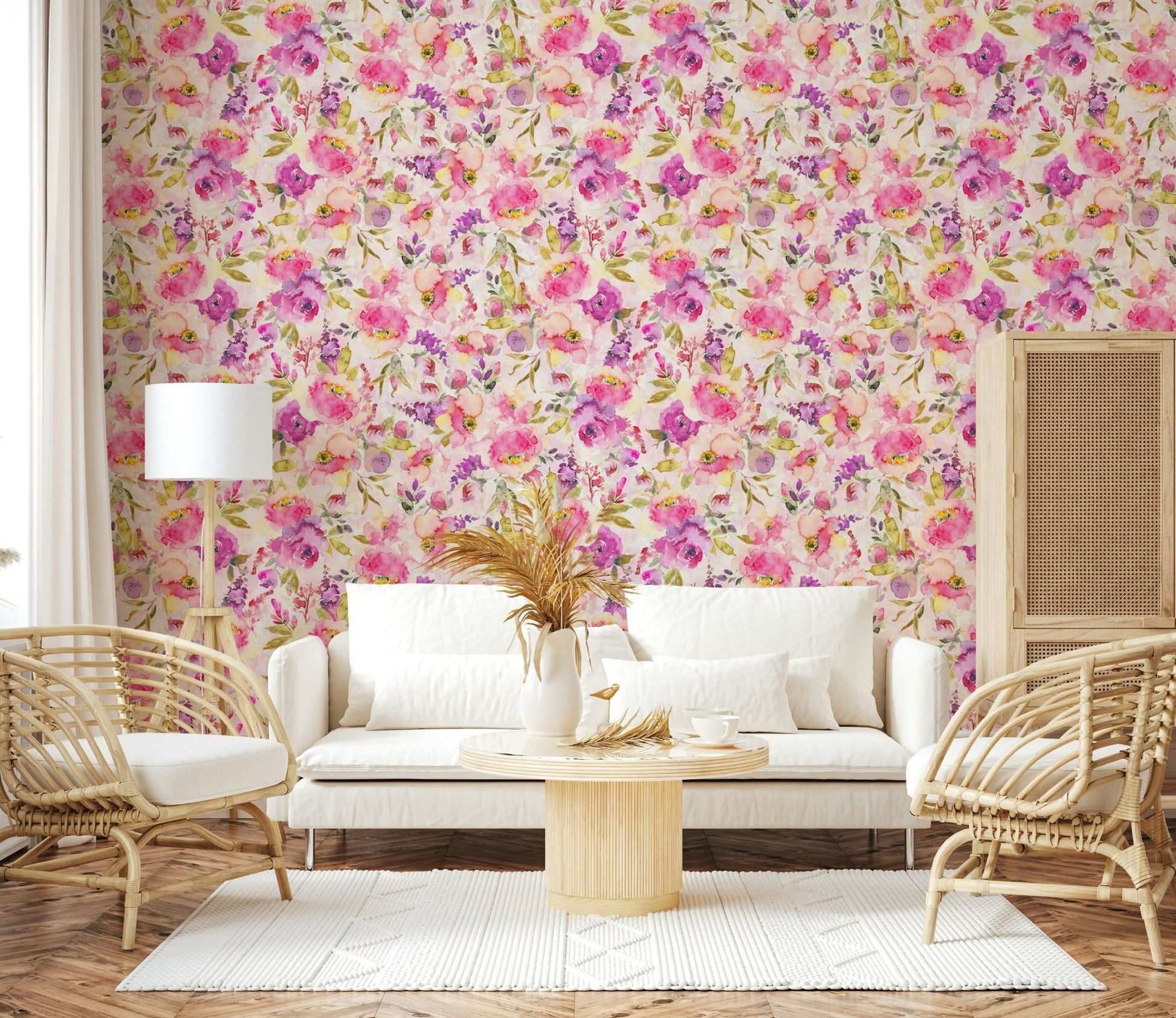 Dreamy purple accents floral wallpaper for walls.