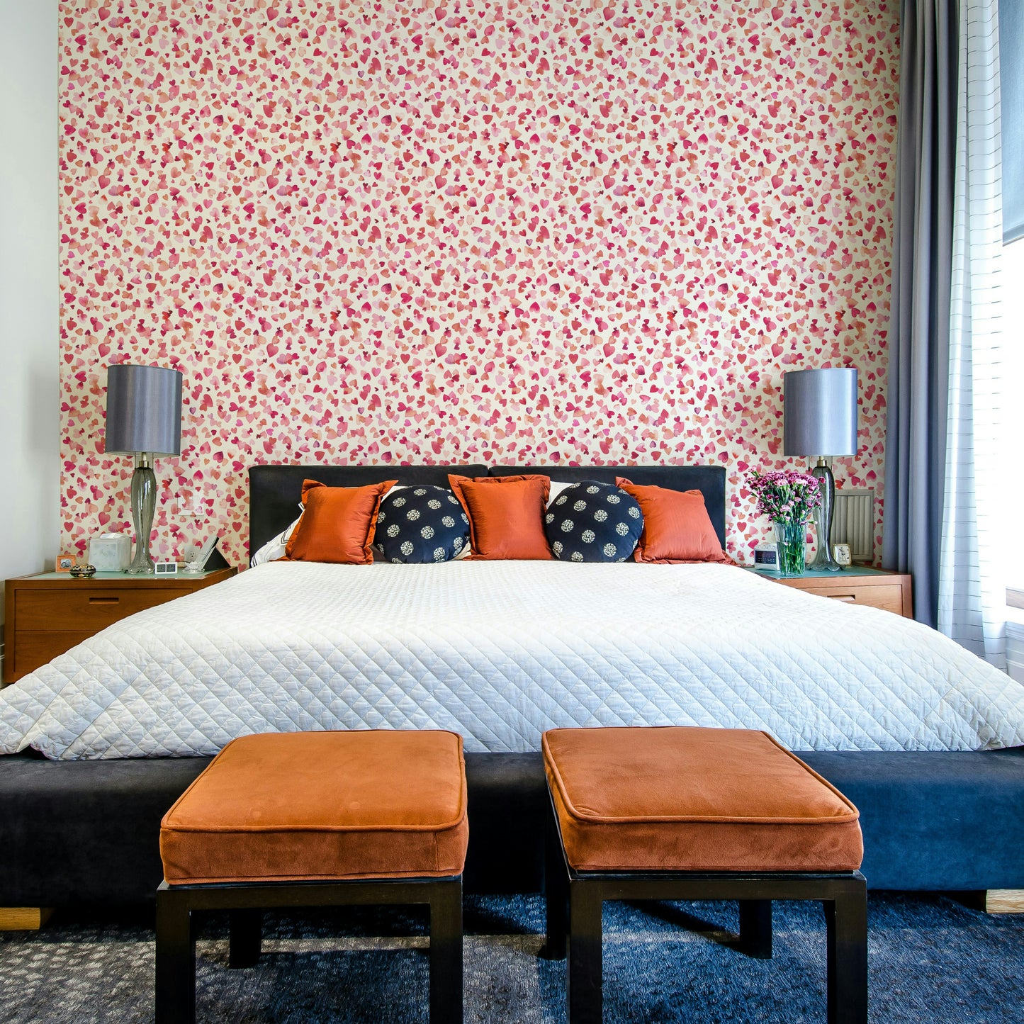 Love-themed wallpaper with floating heart patterns

