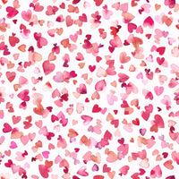 Love Hearts Pink Red wallpaper close-up showing scattered watercolor hearts in pink, red and coral on a white ground