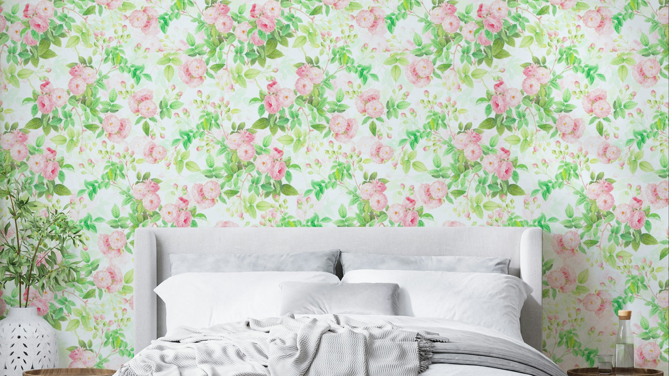 Soft pink rose watercolor wall mural

