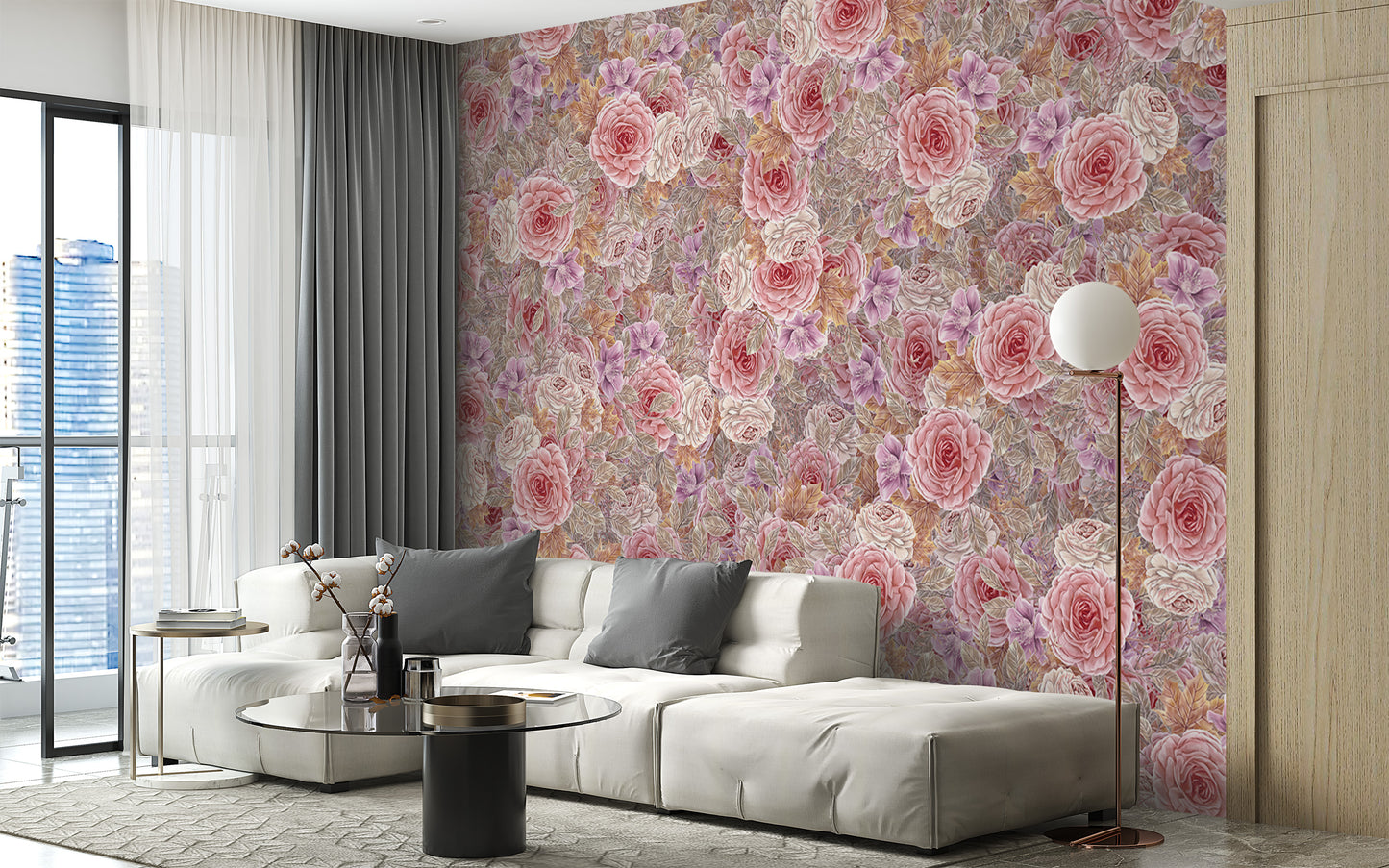 Watercolor wallpaper highlighting pink roses and lush petals
