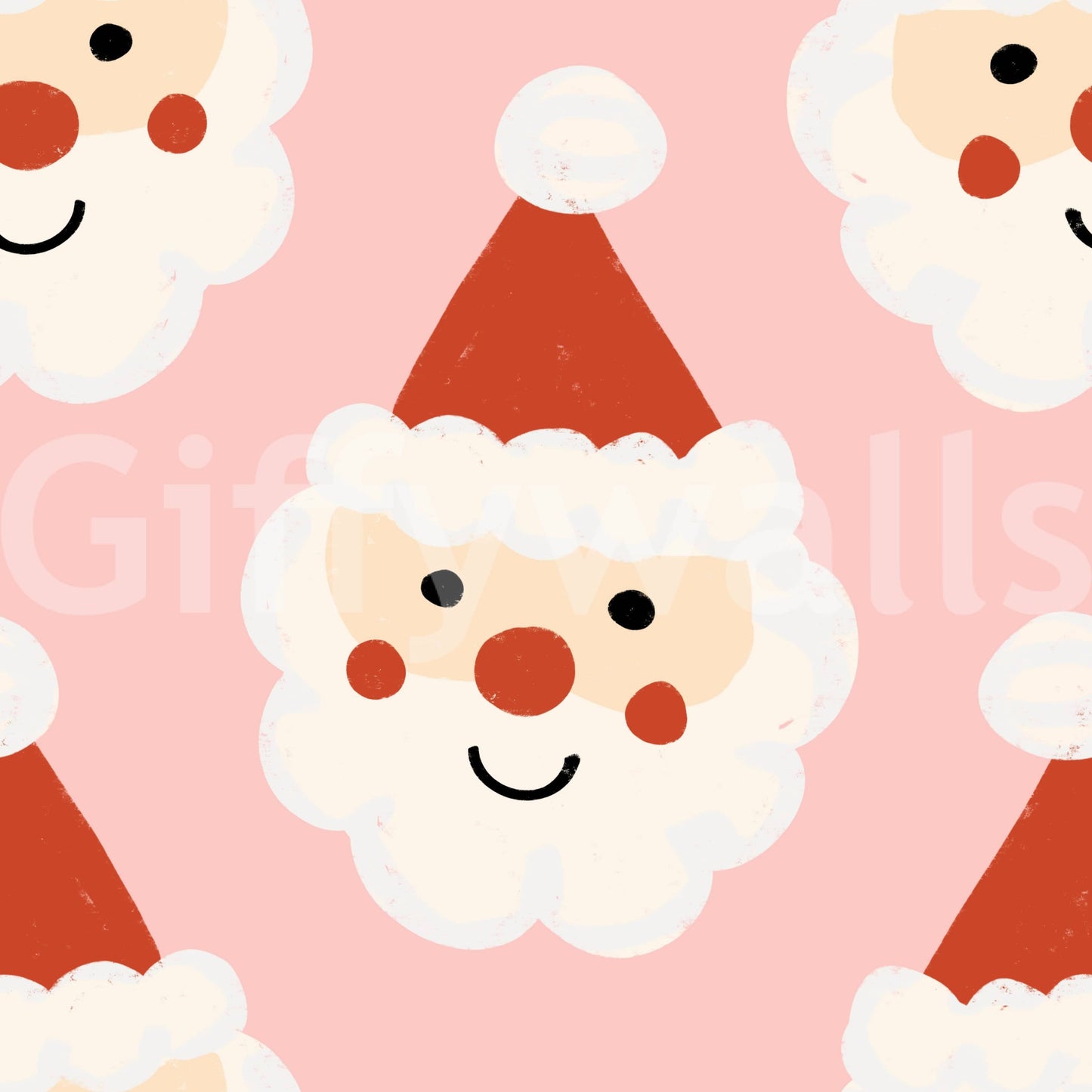A joyful wallpaper with rows of smiling Santa faces perfect for holiday décor.