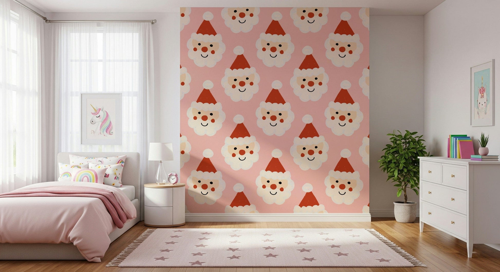 Adorable Santa faces with fluffy white beards creating a joyful holiday-themed wallpaper.