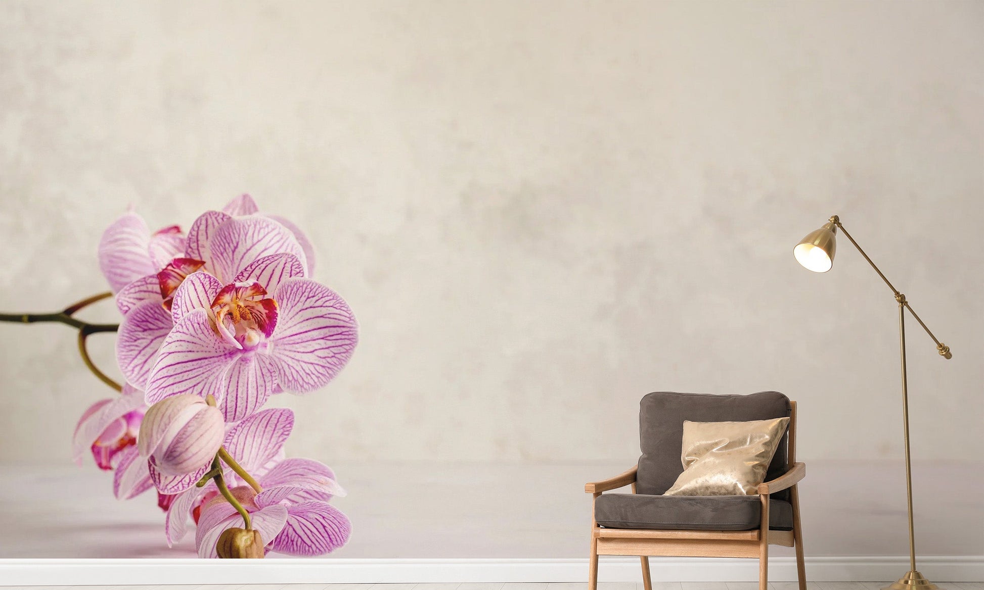 Orchid flower mural for serene wall decor
