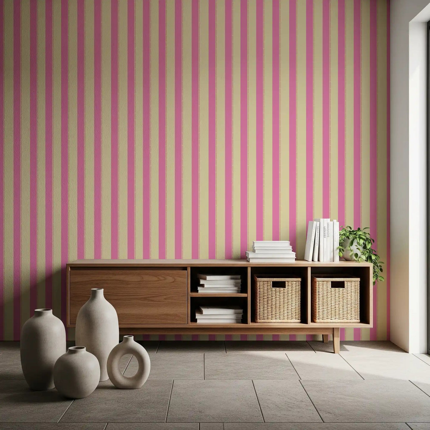 Pink Stripe Delight Wallpaper providing a bright and cheerful backdrop.