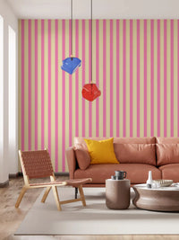 Modern pink striped wall mural with a high-quality textured appearance.