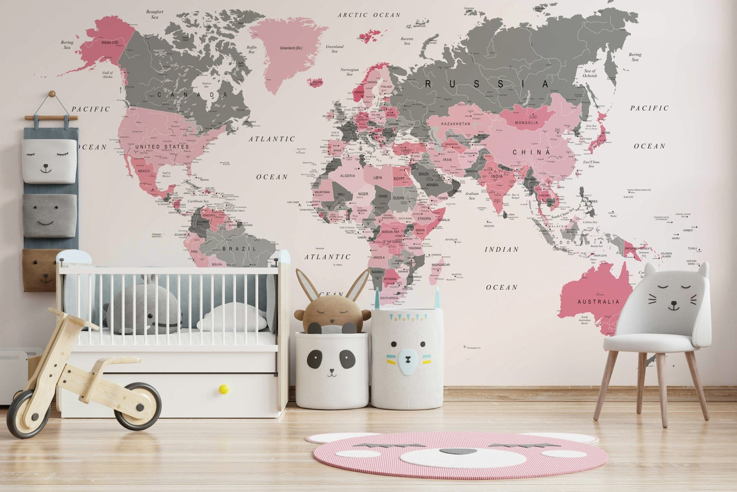 Vintage pink world mural

