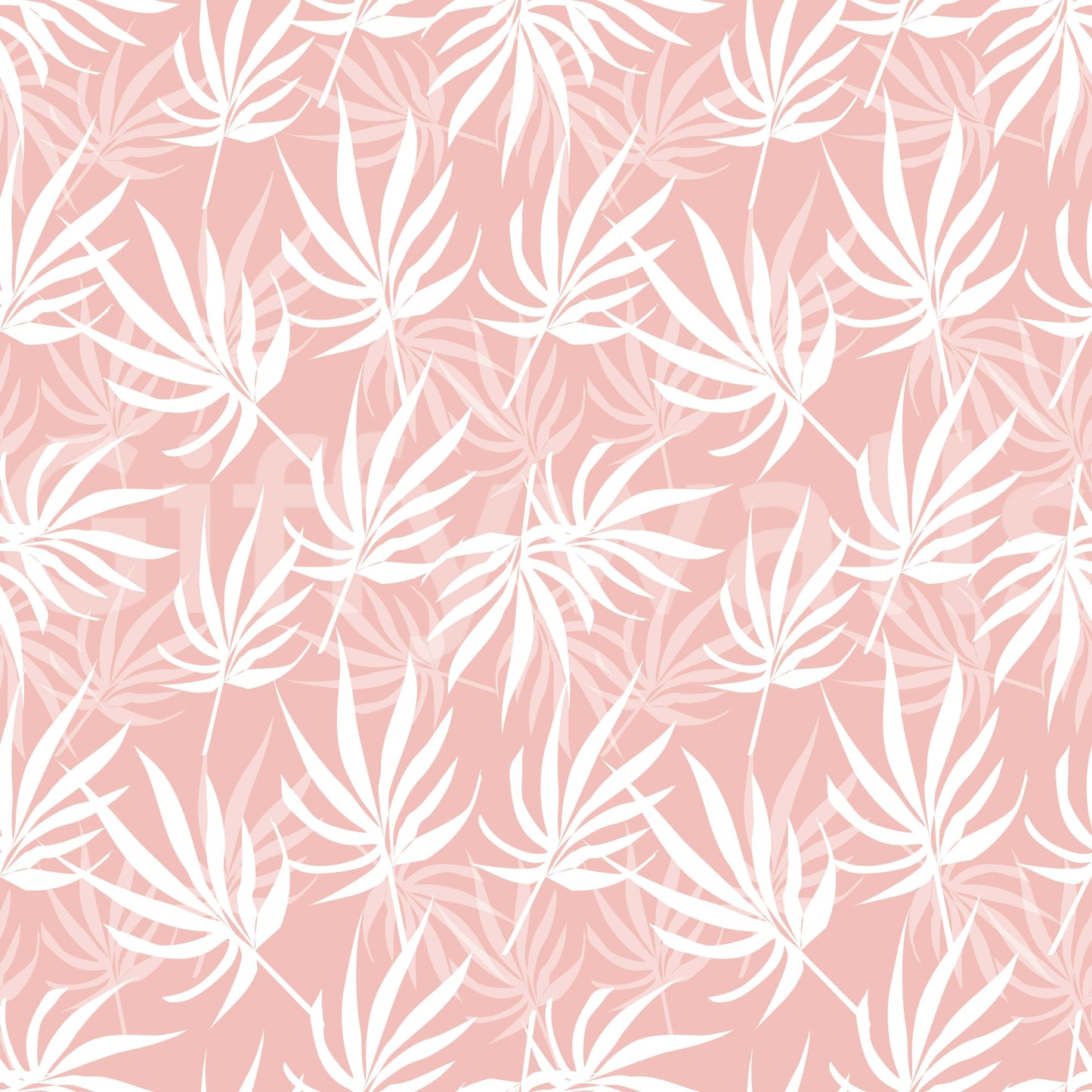Subtle Tropical Blush wallpaper decor white fan palm silhouettes.
