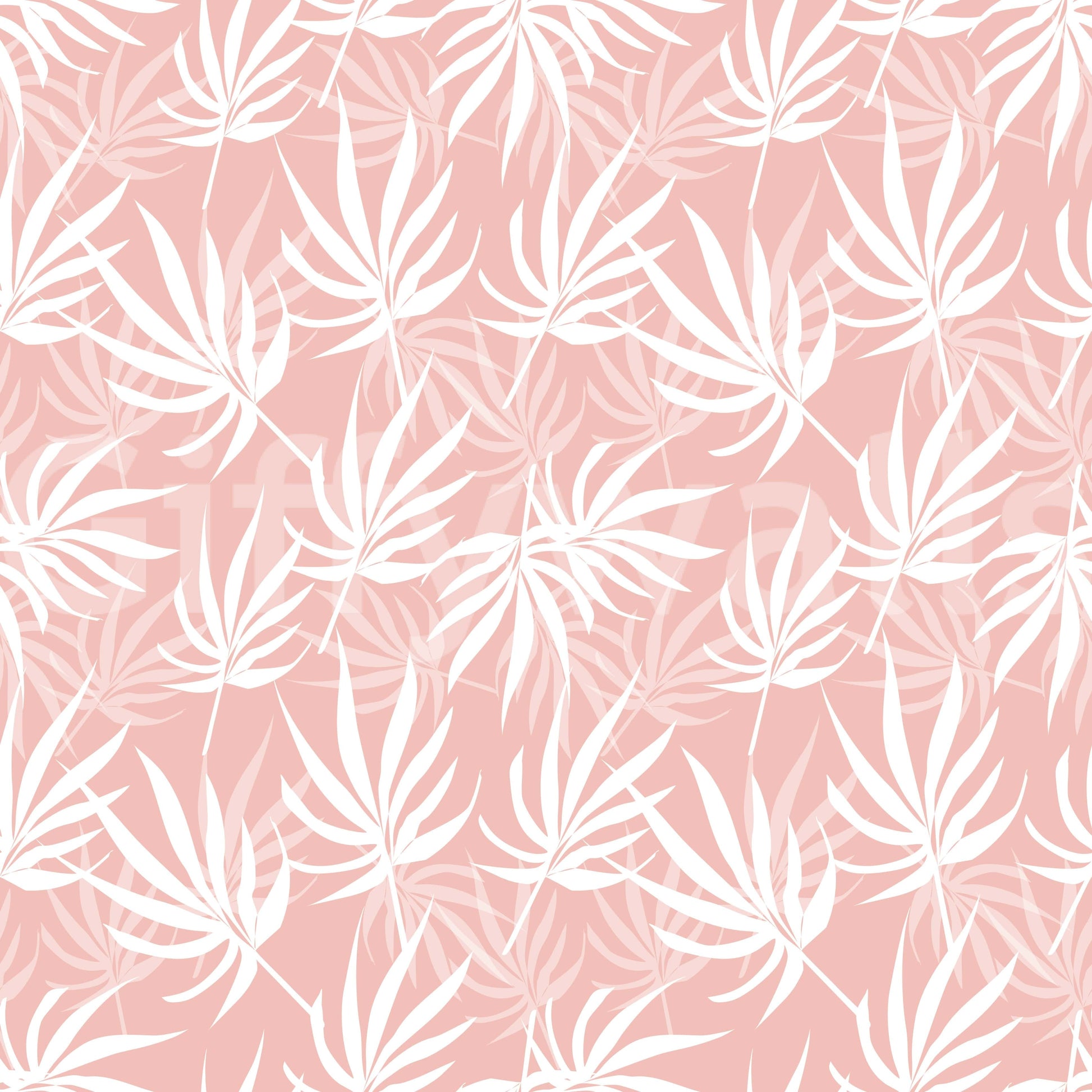 Subtle Tropical Blush wallpaper decor white fan palm silhouettes.