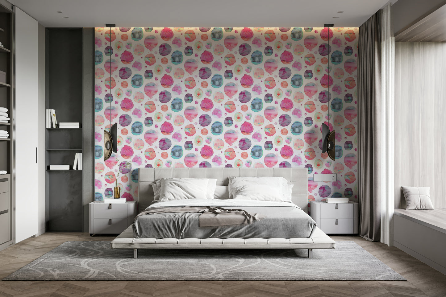 Hand-painted watercolor dot pattern in pink

