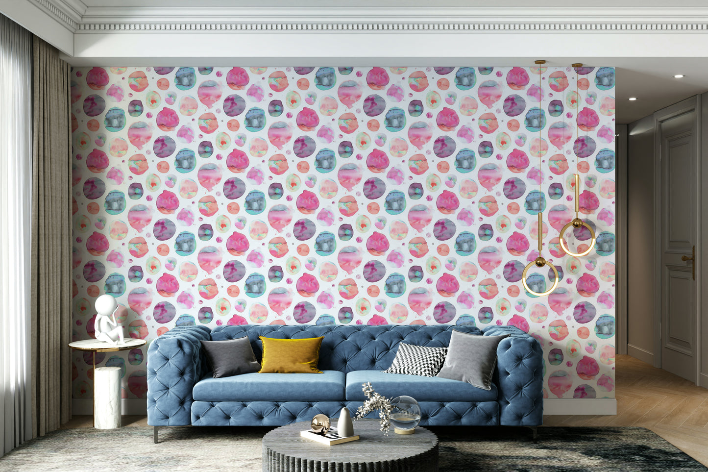 Artistic pink spot wallpaper with a fluid look

