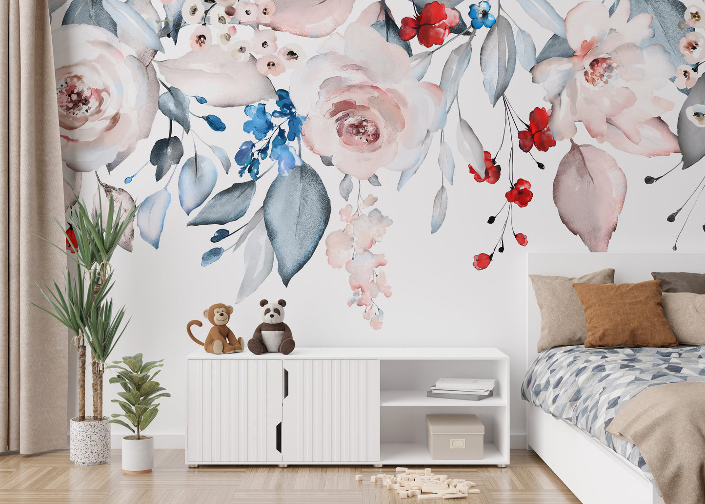 Soft Pink Flower Watercolor Wall Mural