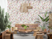 Artistic flowering field Wall Mural Pink Watercolor Meadow joy.