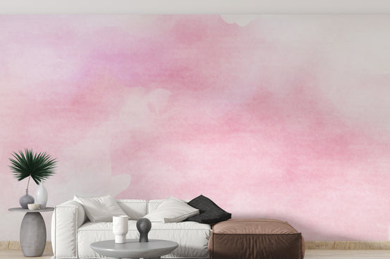Pink Watercolor wallpaper mural shown as a full feature wall that highlights the design
