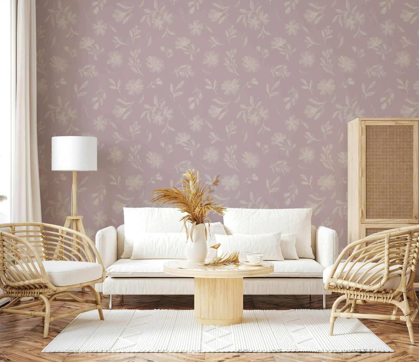 Delicate blossom wall mural Pink Whisper Florals airy aesthetic