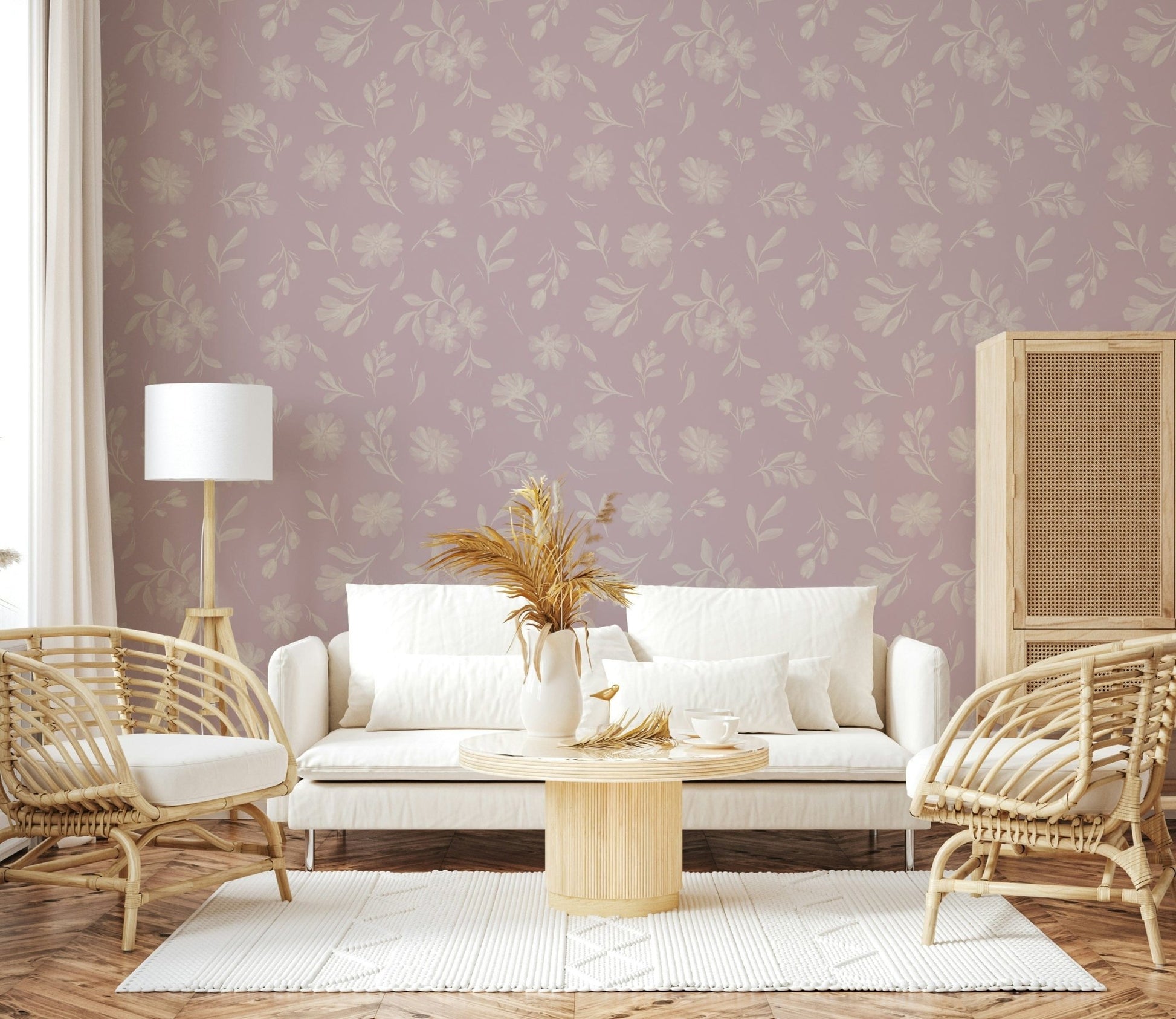 Delicate blossom wall mural Pink Whisper Florals airy aesthetic