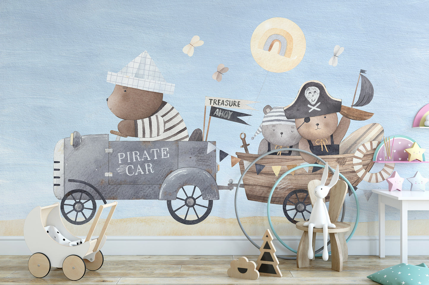 Pirate Bear Adventure Kids Room Wall Mural - Giffywalls