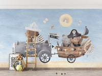 Delightful pirate bear-themed wall mural for magical kids' spaces.