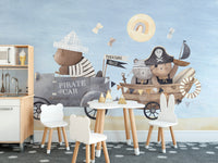 Colorful pirate bear wallpaper mural for lively children's walls.