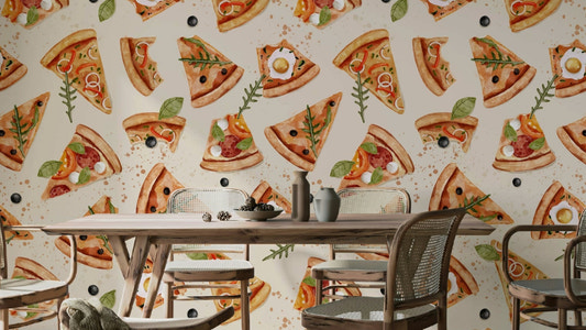 Watercolor pizza slices for cafe wall

