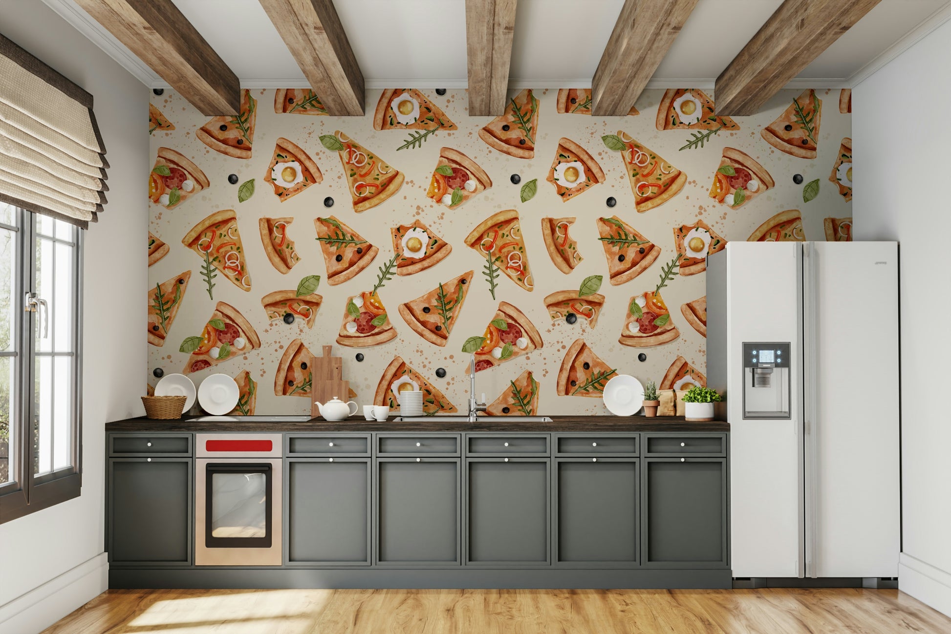 Artistic pizza wallpaper for cafe vibe

