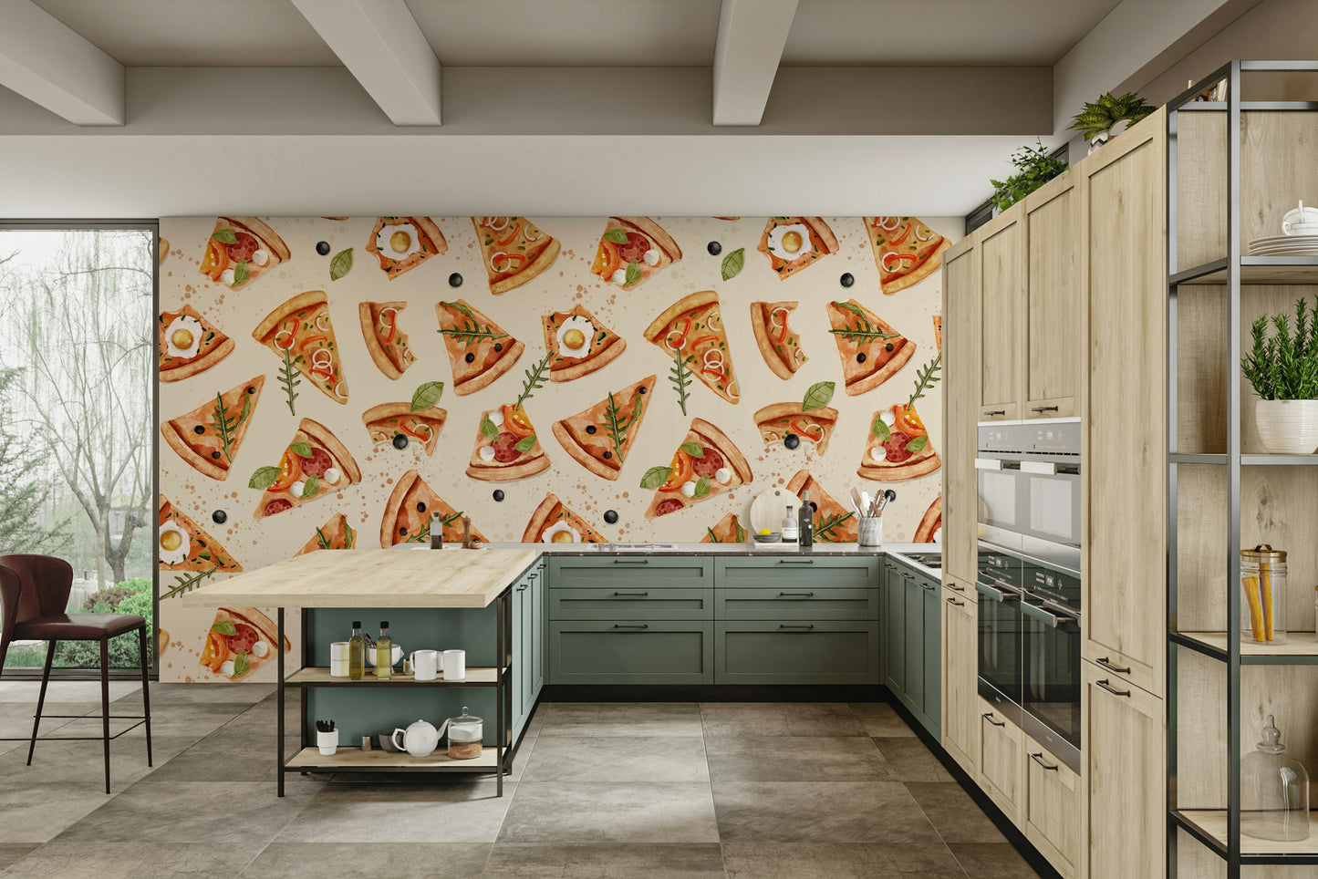 Seamless pizza art for kitchen space

