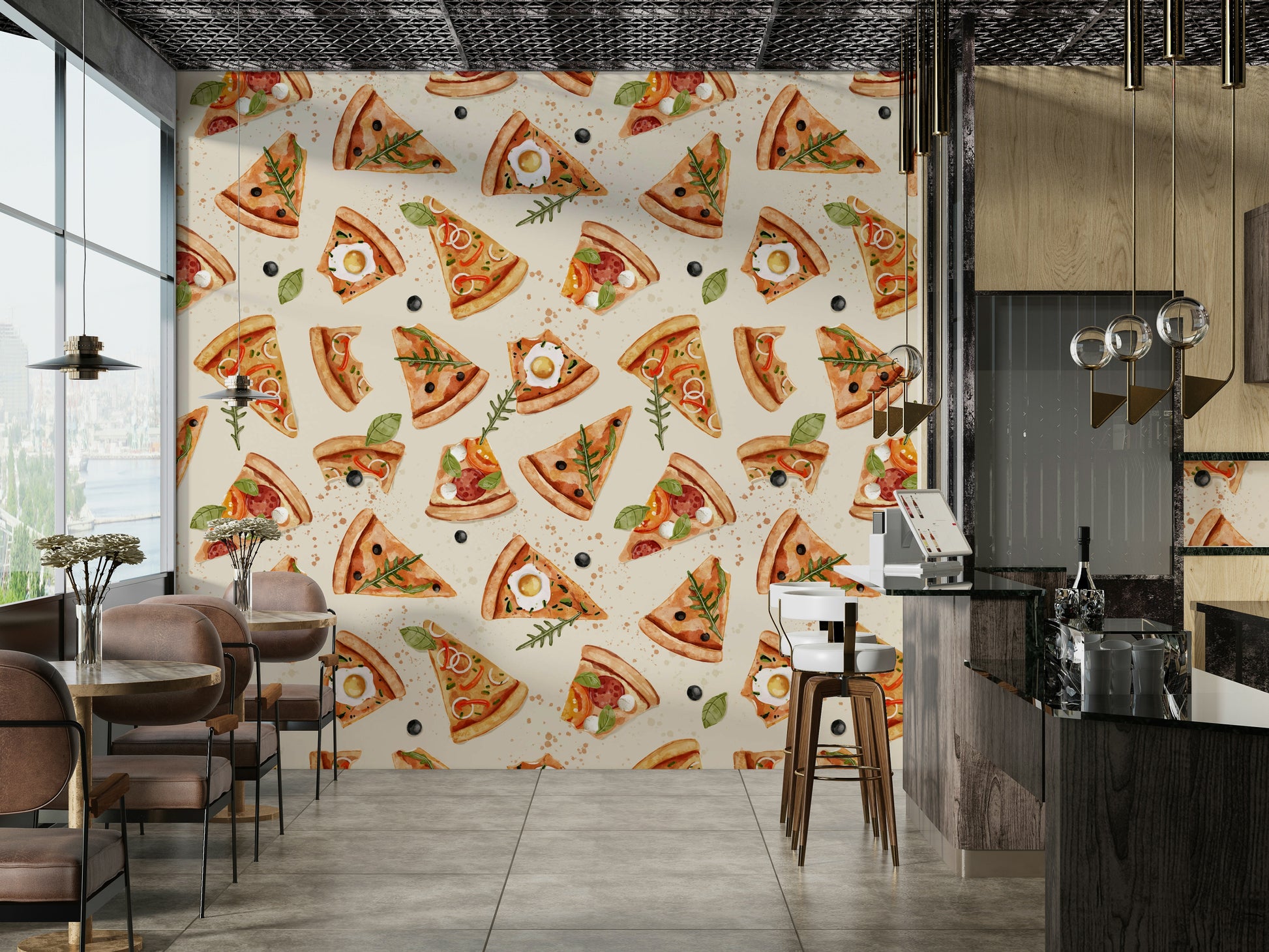 Pizza pattern perfect for cafe decor

