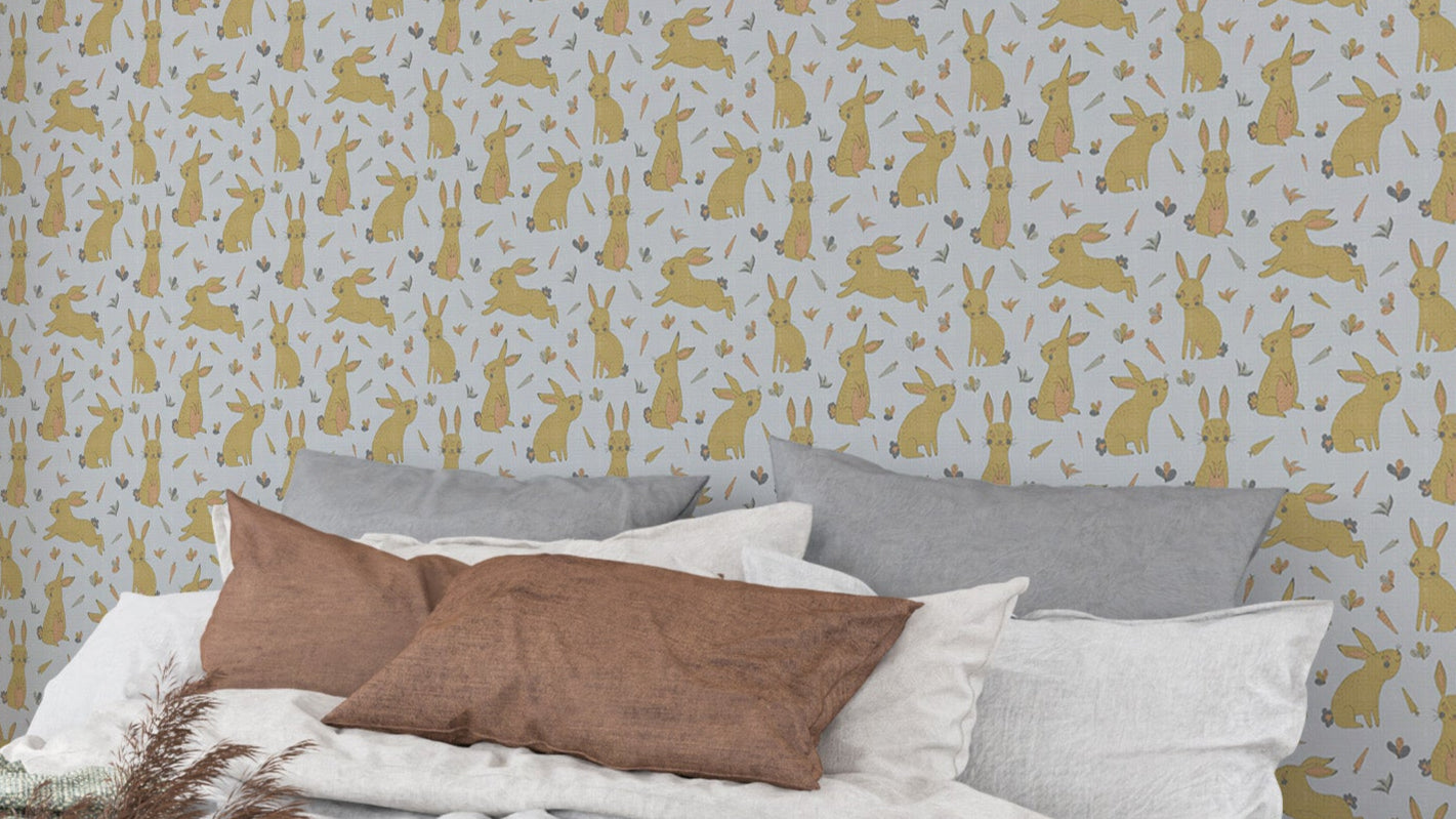 Bunnies and Rabbits Golden Gray Wallpaper