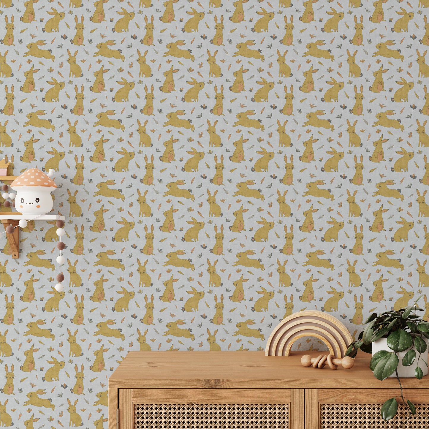 Bunnies and Rabbits Golden Gray Wallpaper