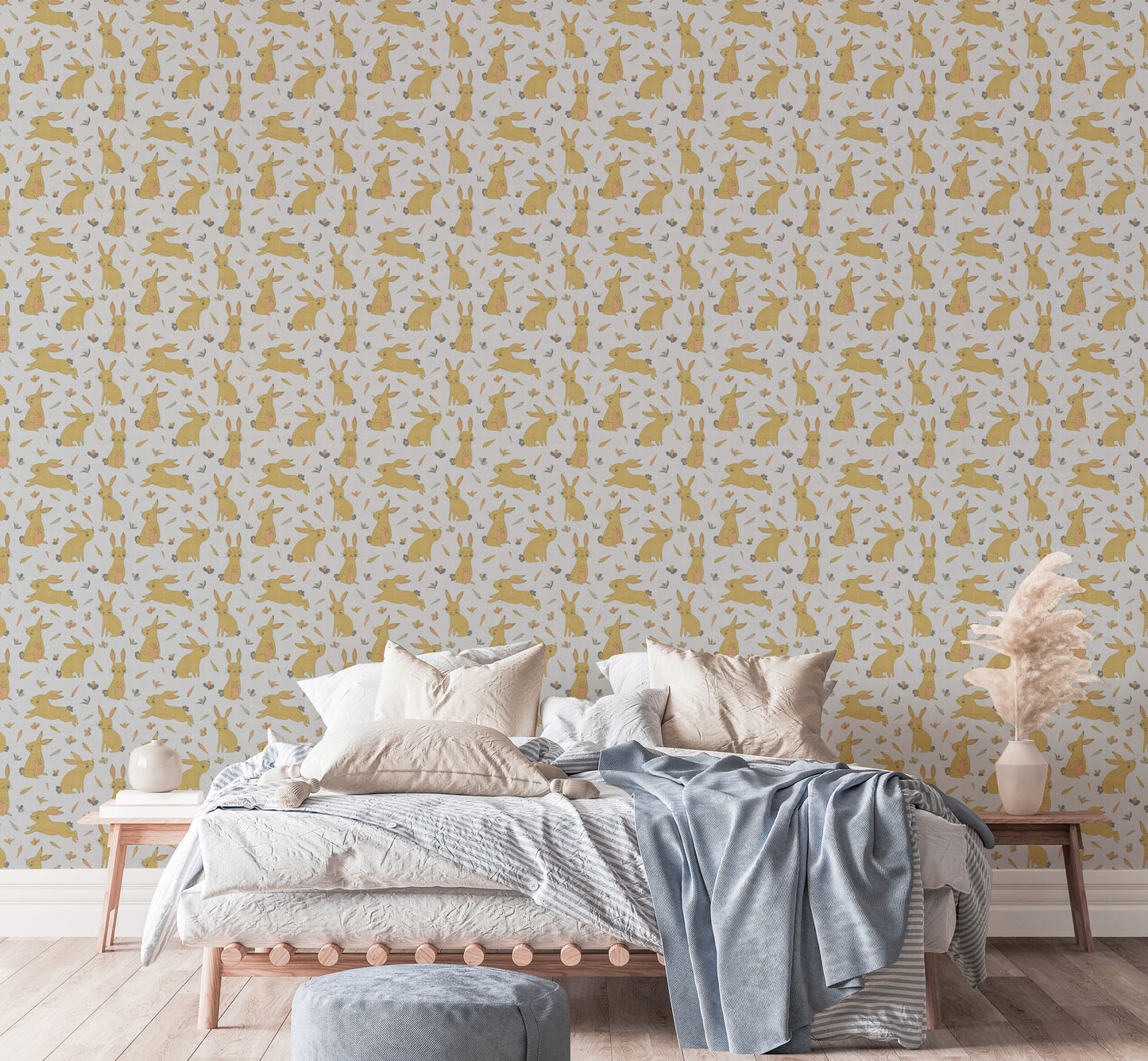 Bunnies and Rabbits Golden Gray Wallpaper