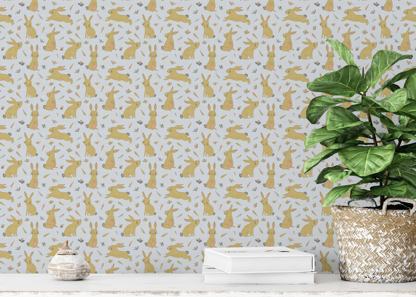 Bunnies and Rabbits Golden Gray Wallpaper