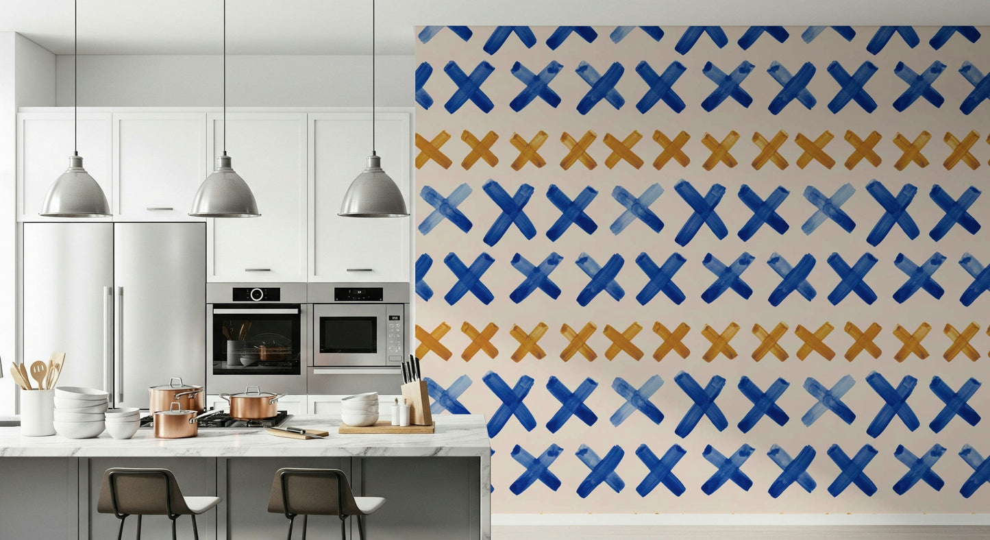 Art-inspired brushstroke pattern with crossed strokes in a simple layout.