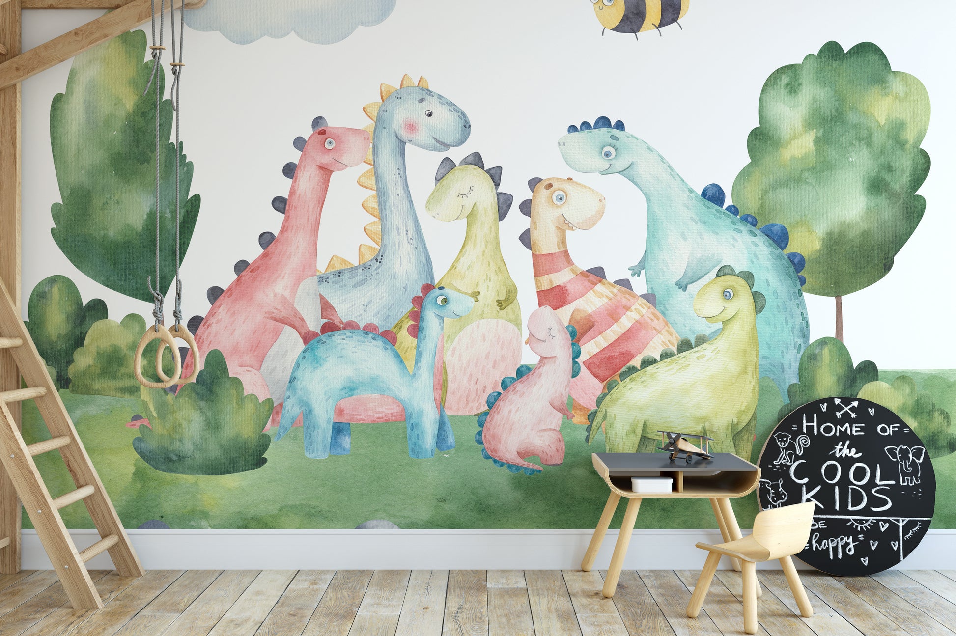Playful watercolor dinosaur wallpaper Mural - Giffywalls