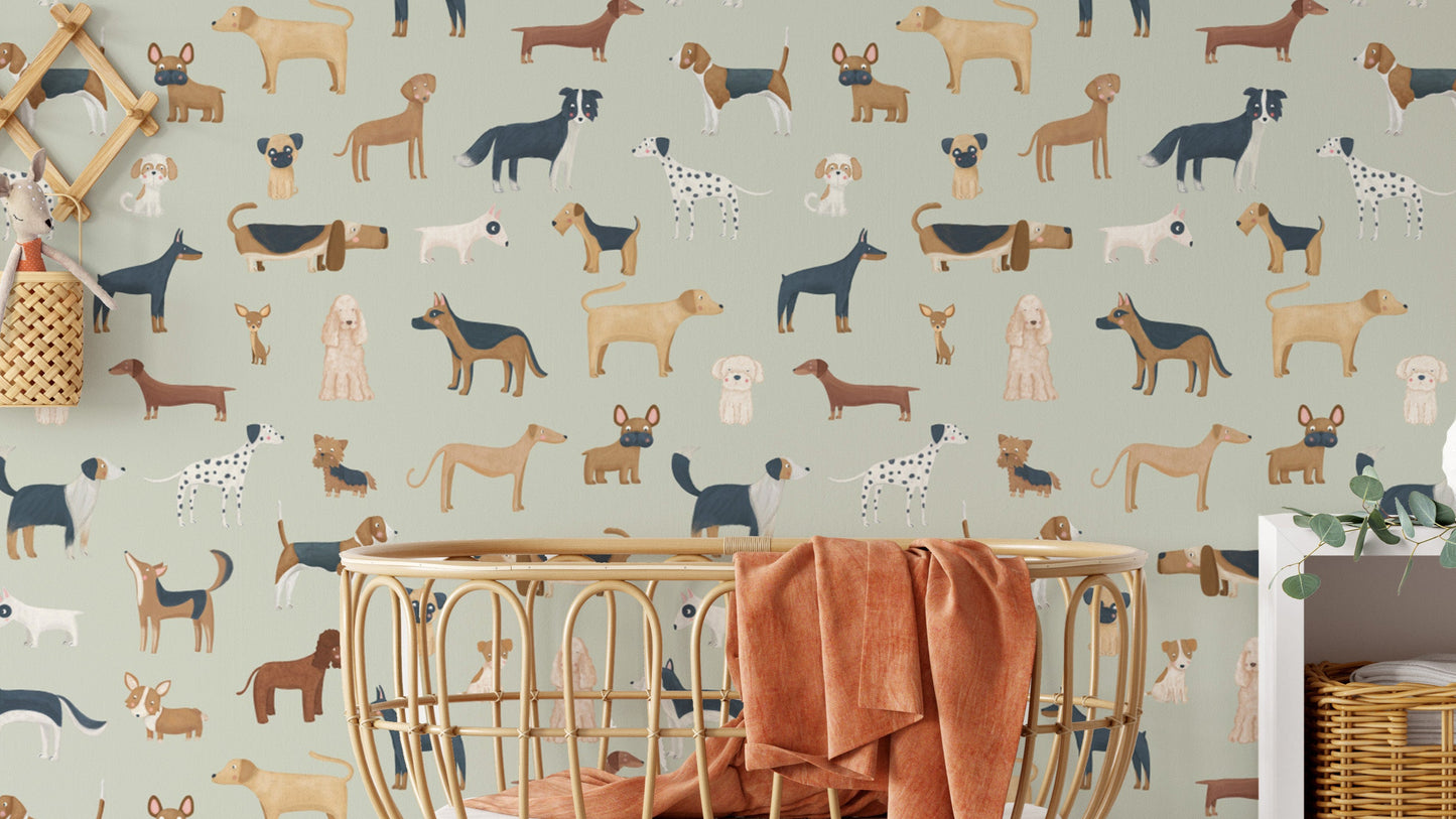 Playful dog pattern for nursery walls kids decor
