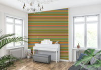 Vintage 1950s wall mural, joyful color arrangement, Mint Green Brown Pink accent.