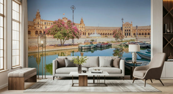 Plaza de España wall mural showing Seville architecture and tiled bridges