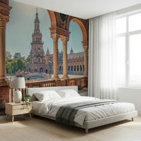 Elegant stone bridges Plaza España: Timeless View Wall Mural wallpaper.