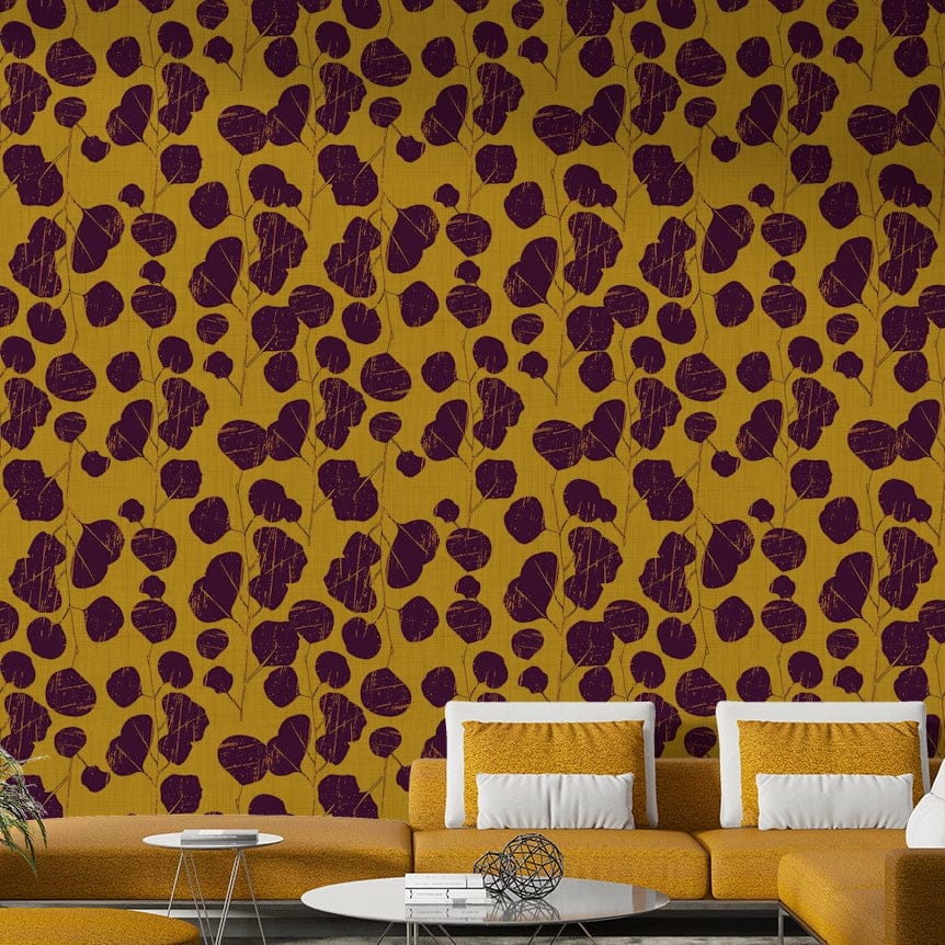 A minimalist home office with the boho floral wallpaper.

