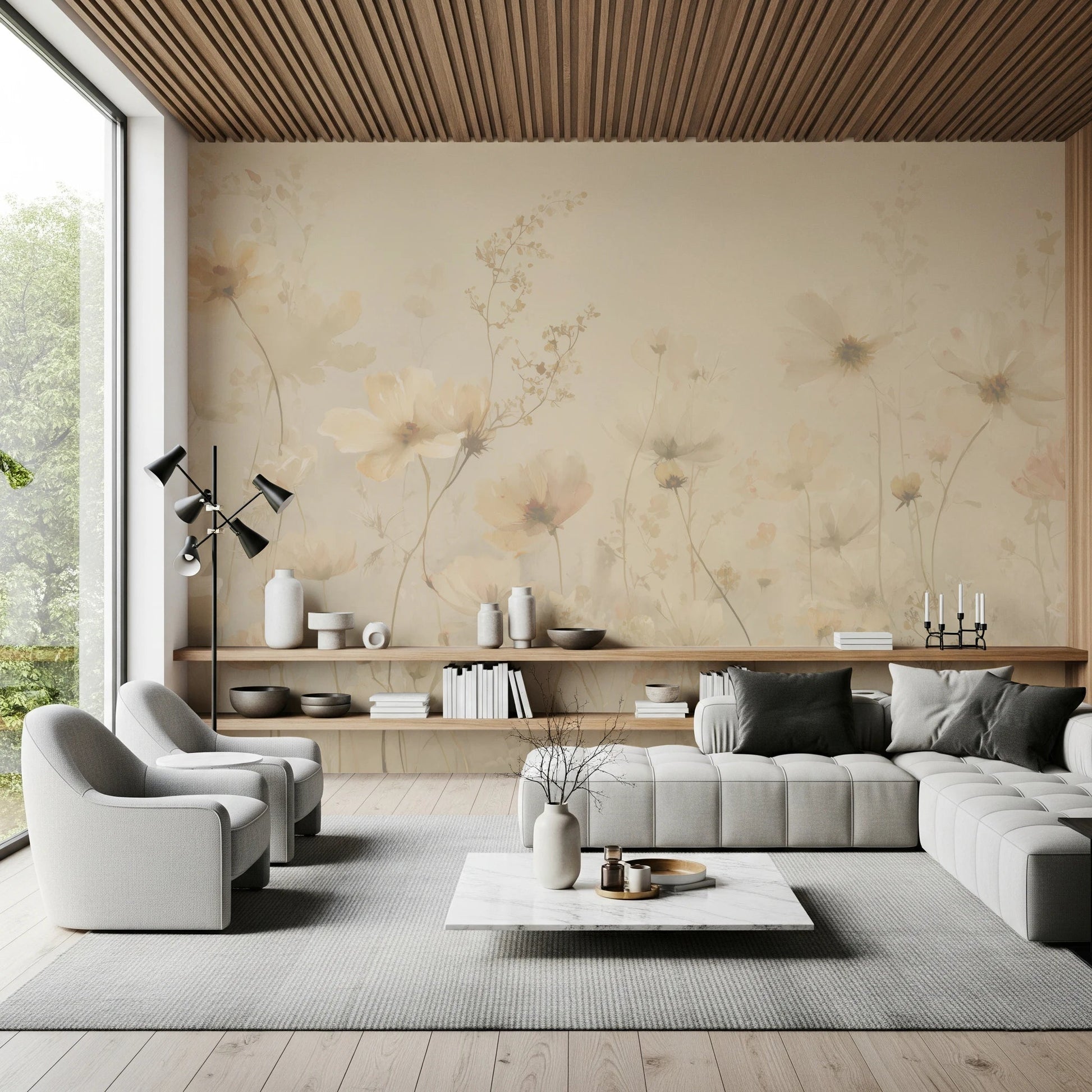 Poetic Soft Floral – Honey Wall Mural