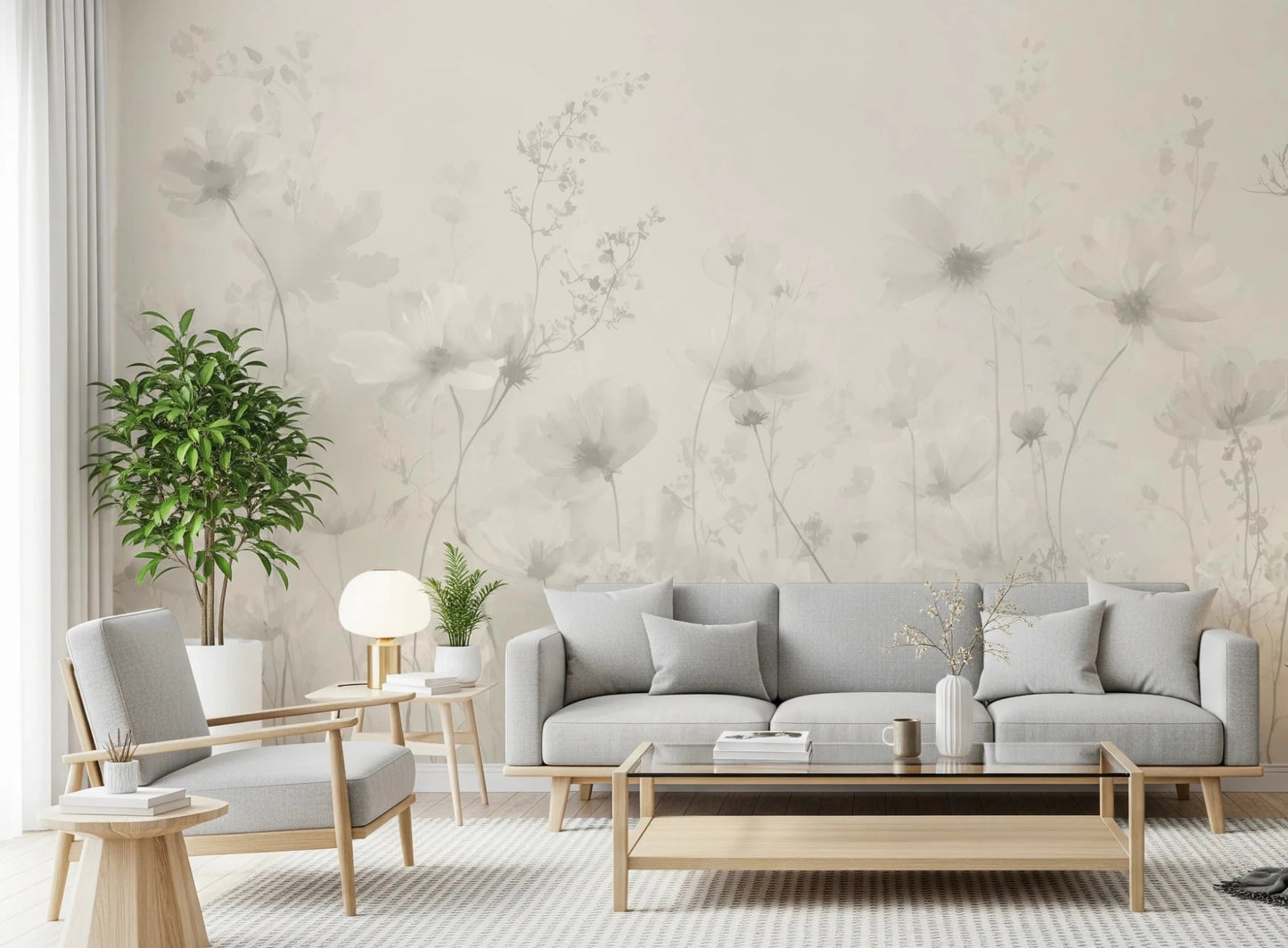 Poetic Soft Floral – Linen Wall Mural