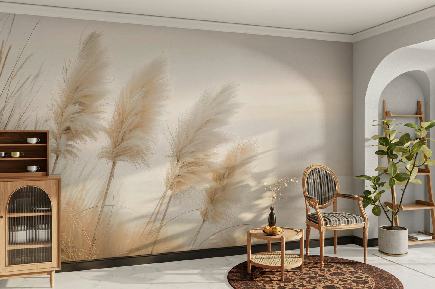 Pampas grass glowing in soft evening light on wall mural

