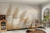 Pampas grass glowing in soft evening light on wall mural

