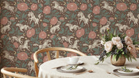 Wild West wallpaper with ponies and peonies

