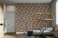 Americana-inspired wallpaper with flowers and horses