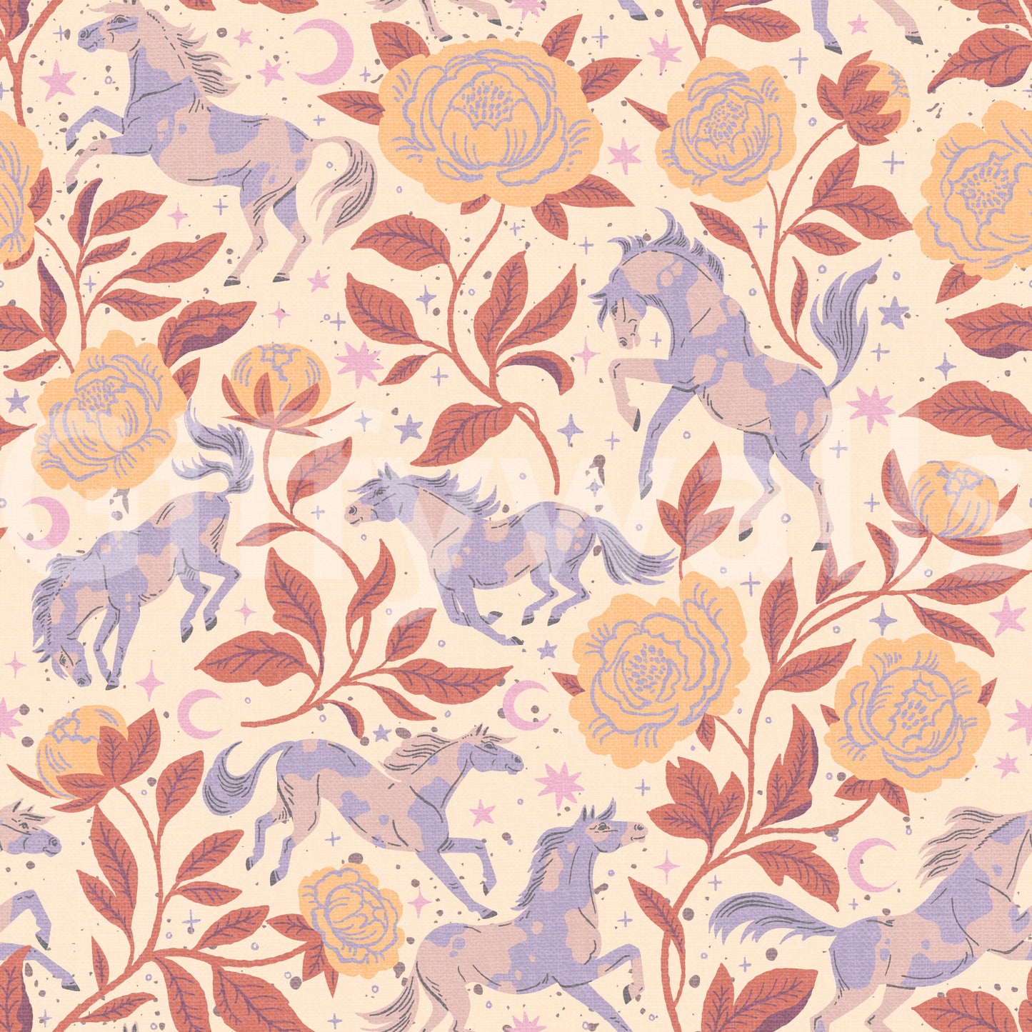 Ponies and Peonies Wild West Americana-05 Wallpaper⁠